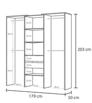 Large concrete grey and white open-door wardrobe by Lavish Kitchen Isle with four hanging rails and spacious interior.