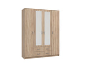 Lavish Kitchen Isle JEHO Sonoma Oak Effect 4-door wardrobe with 2 drawers and mirrors, stylish bedroom storage solution.