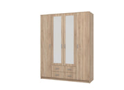 Lavish Kitchen Isle JEHO Sonoma Oak Effect 4-door wardrobe with 2 drawers and mirrors, stylish bedroom storage solution.
