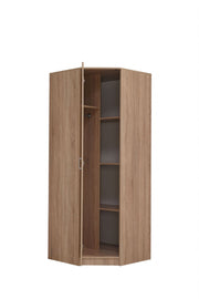 Lavish Kitchen Isle Miami Sonoma Oak Effect Corner Wardrobe with one door, hanging rail, and shelves inside, ideal for bedroom storage.