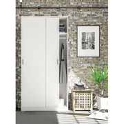 White sliding door wardrobe with two doors, hanging rail, and shelf, ideal for narrow bedroom storage by Lavish Kitchen Isle.