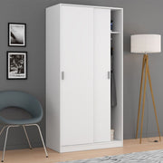 White sliding door wardrobe with two doors, hanging rail, and shelf for narrow bedroom storage by Lavish Kitchen Isle.