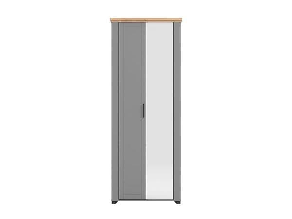 Chroma Grey and Artisan Oak Slim Mirrored Wardrobe Shallow Depth  with Hanging Rail and Shelves75cm Wide