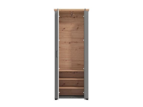 Chroma Grey and Artisan Oak Slim Mirrored Wardrobe Shallow Depth  with Hanging Rail and Shelves75cm Wide