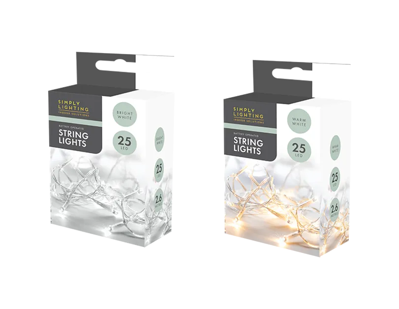 Simply Lighting Warm White Indoor LED String Lights – Pack of 24 (25 LEDs Each, 2.6m) | Cosy Fairy Lights for Home, Events & Christmas Décor