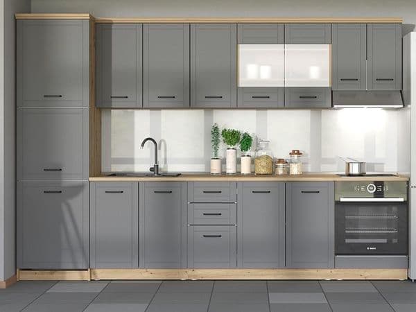 Harbour Grey And Oak Effect Tall 60cm 3 Door Kitchen Larder Unit Pantry Cupboard