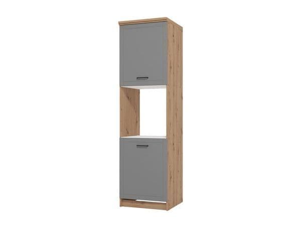 Harbour Grey And Oak Effect Tall 60cm 3 Door Kitchen Larder Unit Pantry Cupboard