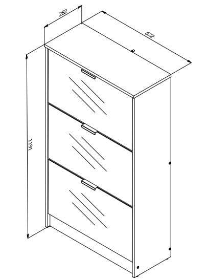 Nolarad Mirrored Shoe Rack Cabinet with Oak Effect – 3 Tier Shoe Storage Unit for 18 Pairs