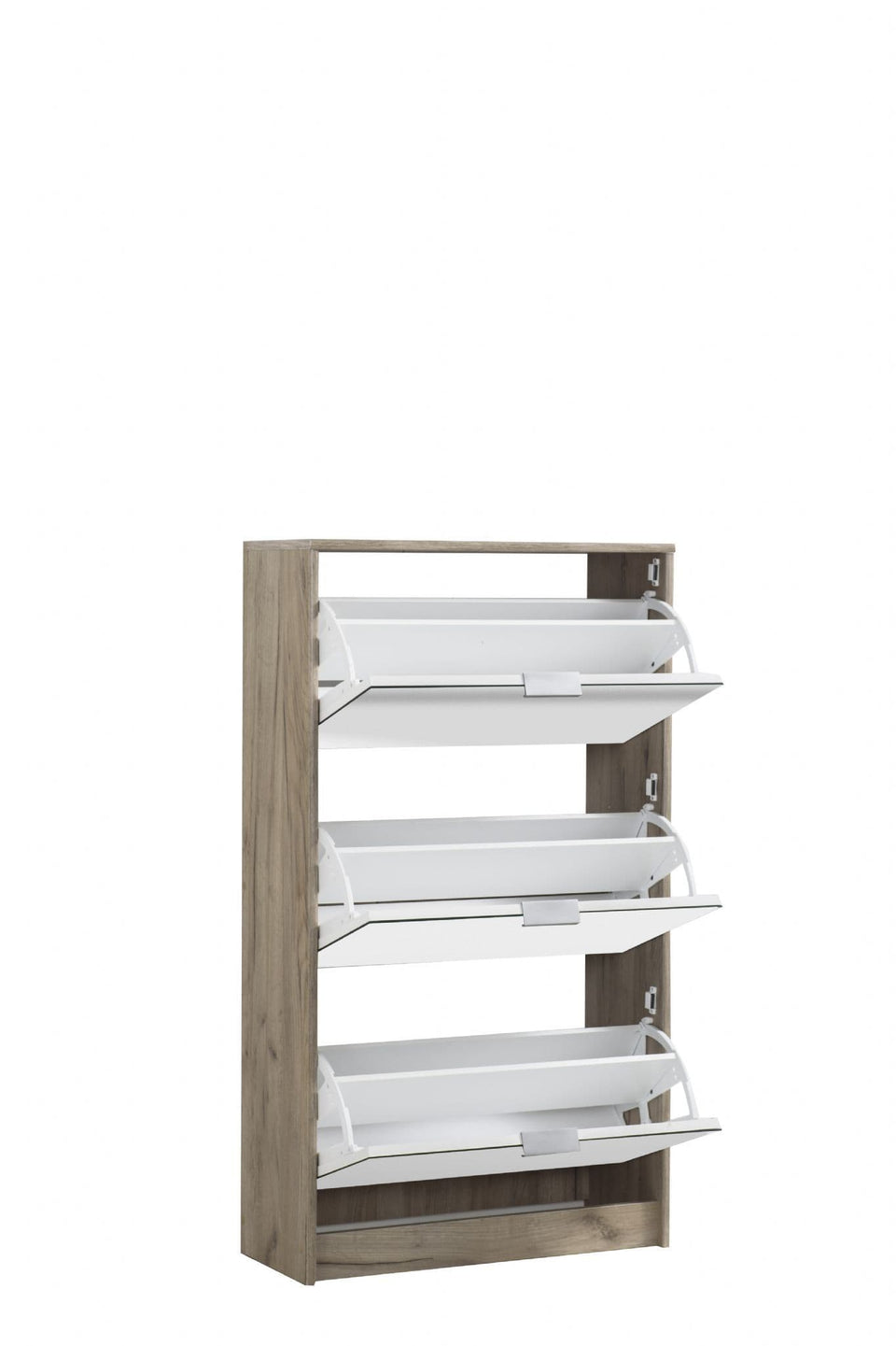 Nolarad Mirrored Shoe Rack Cabinet with Oak Effect – 3 Tier Shoe Storage Unit for 18 Pairs