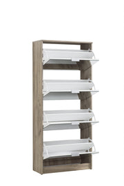Lavish Kitchen Isle Nolarad Tall Mirrored Shoe Rack Cabinet with 4 tiers, oak effect, wooden shoe storage stand for 24 pairs