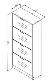 Lavish Kitchen Isle Nolarad tall mirrored shoe rack cabinet with four tiers, oak effect wood, space-saving design, holds 24 pairs.