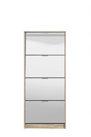 Lavish Kitchen Isle Nolarad Tall Mirrored Shoe Rack Cabinet with 4 tiers, wooden oak effect, space-saving design for 24 pairs of shoes