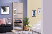 Lavish Kitchen Isle Nolarad 5-Tier Mirrored Shoe Rack Cabinet with Oak Effect, space-saving organiser for 20+ pairs of shoes.