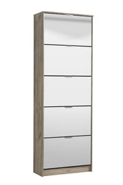 Lavish Kitchen Isle Nolarad 5-Tier Mirrored Shoe Rack Cabinet with oak effect, space-saving design, holds 20+ pairs of shoes.