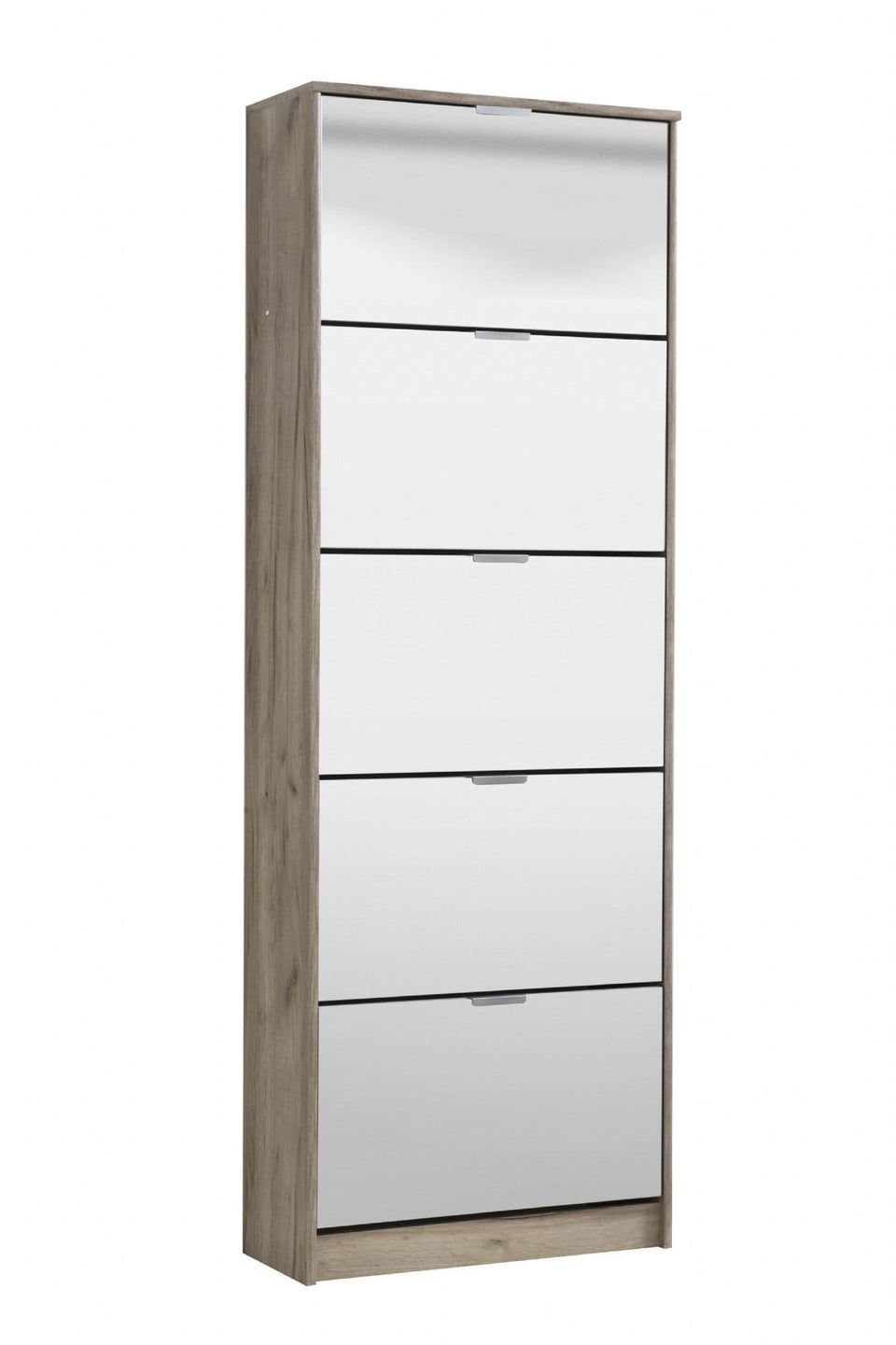 Nolarad 5-Tier Mirrored Shoe Rack Cabinet - Space-Saving Organiser with Oak Effect for 20+ Pairs