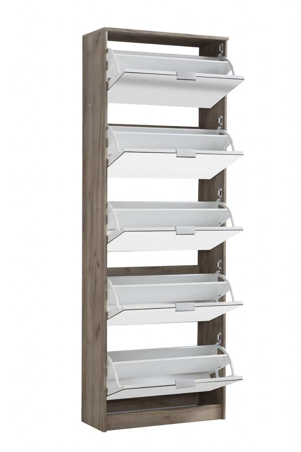 Nolarad 5-Tier Mirrored Shoe Rack Cabinet - Space-Saving Organiser with Oak Effect for 20+ Pairs