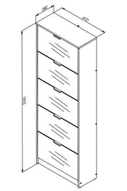 Lavish Kitchen Isle Nolarad 5-Tier Mirrored Shoe Rack Cabinet with oak effect, space-saving shoe organiser for 20+ pairs of shoes