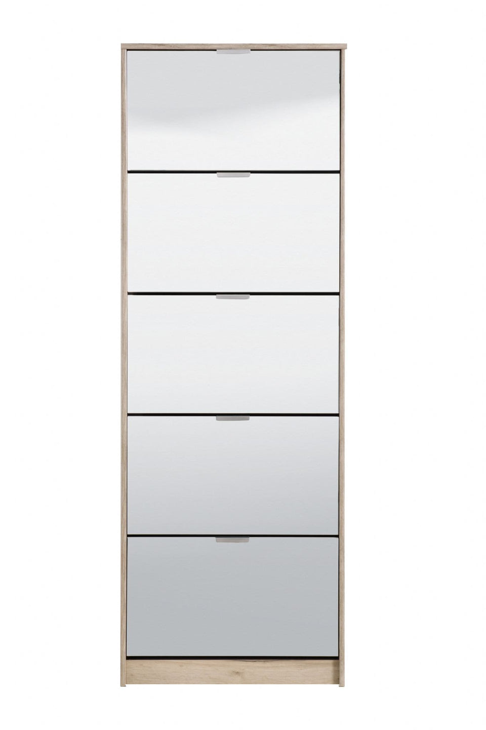 Nolarad 5-Tier Mirrored Shoe Rack Cabinet - Space-Saving Organiser with Oak Effect for 20+ Pairs