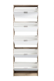 Lavish Kitchen Isle Nolarad 5-Tier Mirrored Shoe Rack Cabinet with oak effect, space-saving design, holds over 20 pairs shoes.
