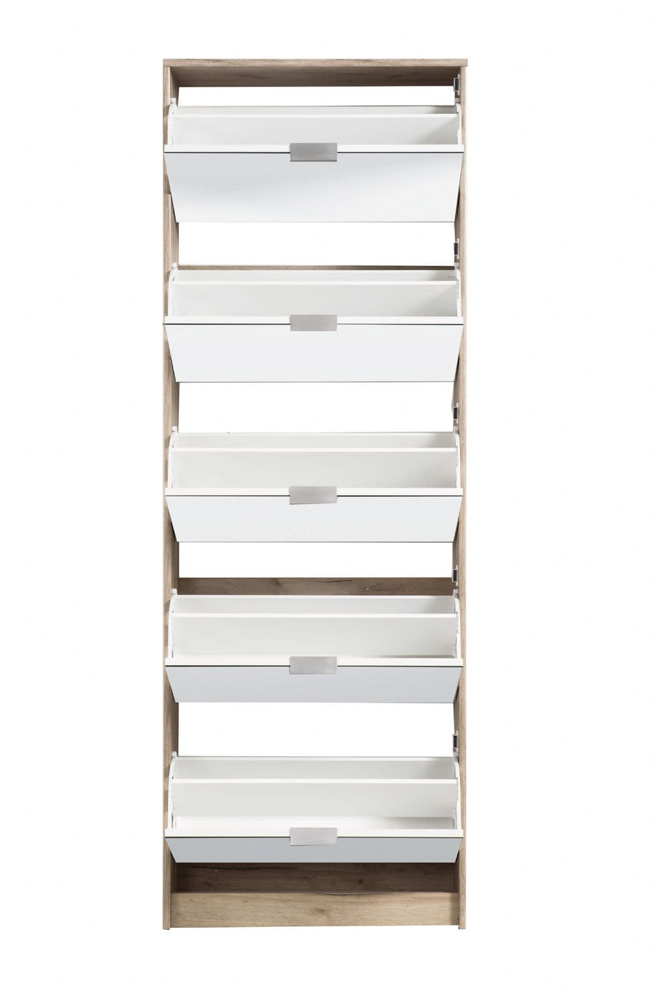 Nolarad 5-Tier Mirrored Shoe Rack Cabinet - Space-Saving Organiser with Oak Effect for 20+ Pairs