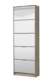 Lavish Kitchen Isle Nolarad 5-Tier Mirrored Shoe Rack Cabinet with oak effect, space-saving shoe storage for 20+ pairs, mirrored doors