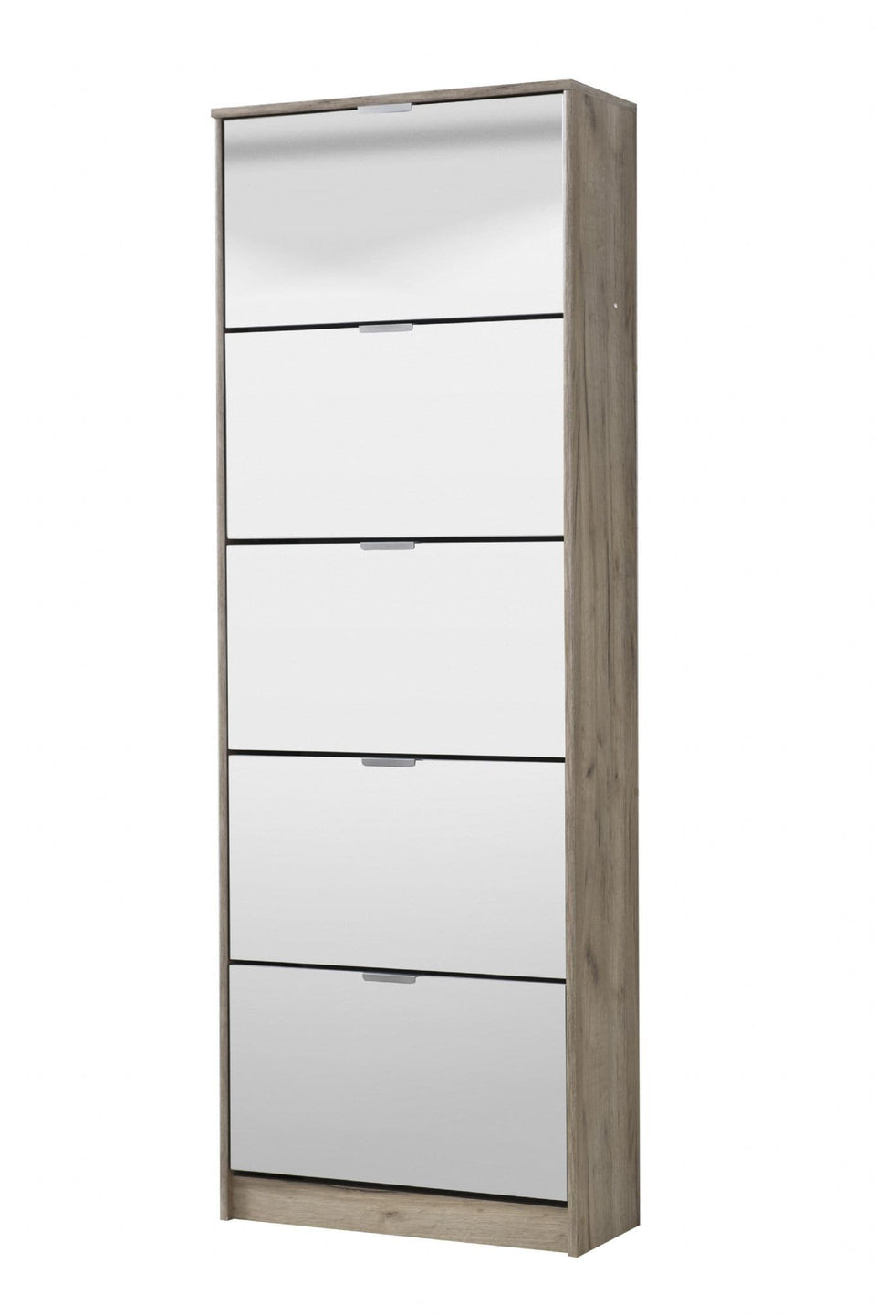 Nolarad 5-Tier Mirrored Shoe Rack Cabinet - Space-Saving Organiser with Oak Effect for 20+ Pairs