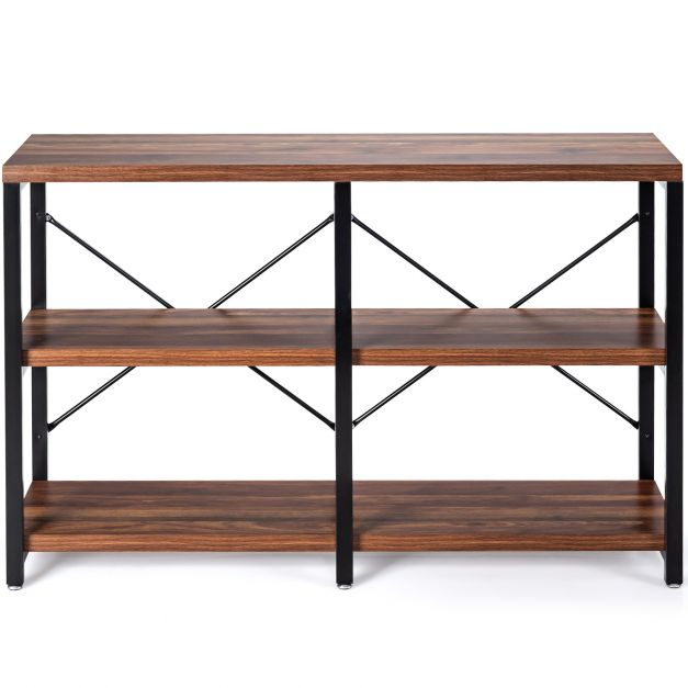Rustic 3-Tier Console Table with "X" Shaped Back Braces