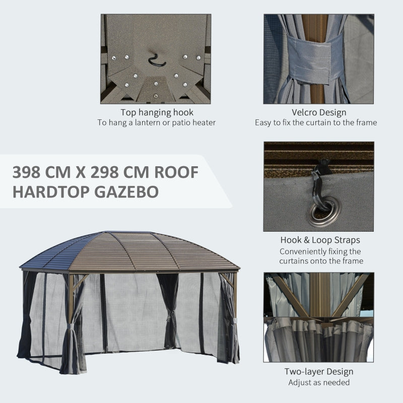 Hardtop Gazebo Canopy with Metal Roof  3 x 4m- Dark Grey