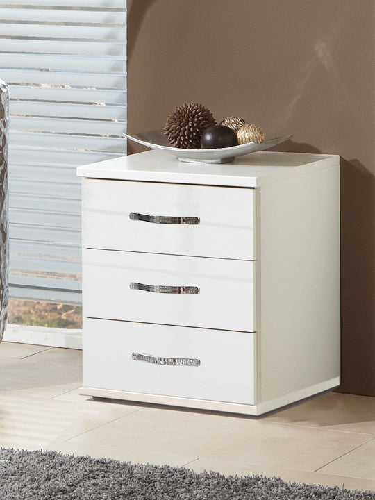White Gloss 3 Drawer Bedside Cabinet – Modern Bedroom Storage Unit