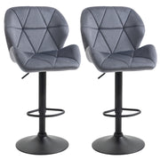 Set of 2 Dark Grey Adjustable Swivel Bar Stools | Upholstered Kitchen Counter Stools with Back for Home Bar and Café