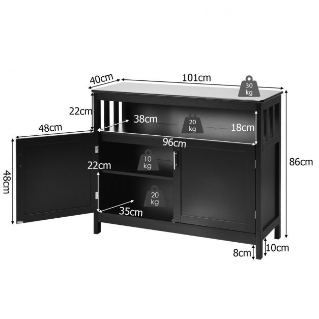 Wooden Kitchen Storage Cabinet with 5-Position Adjustable Shelves