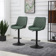 Pair of HOMCOM upholstered retro bar stools with adjustable swivel seats and backrests, perfect for modern kitchen or bar area.