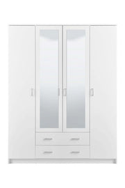 Lavish Kitchen Isle Niss White 4-door wardrobe with shelves and hanging rails for modern bedroom storage.