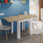 Lavish Kitchen Isle Ridge white and light oak effect extending dining table in a modern kitchen setting, showcasing sleek design and finish.