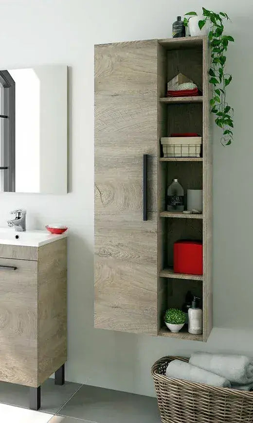 Beves Oak Effect Bathroom Vanity Storage Cupboard Wall-Mounted with 5 Compartments