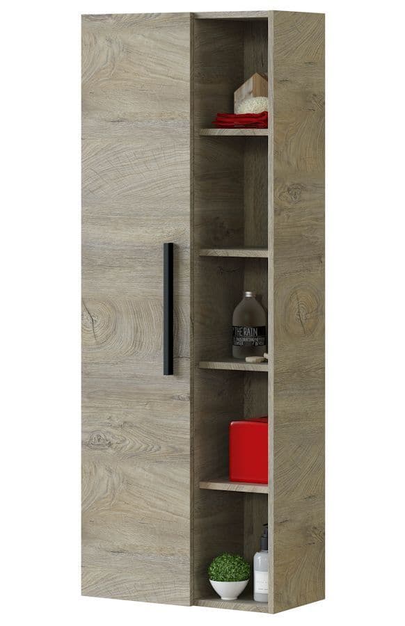 Beves Oak Effect Bathroom Vanity Storage Cupboard Wall-Mounted with 5 Compartments