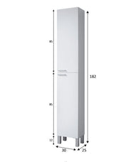 Lavish Kitchen Isle Serenade tall white gloss bathroom cupboard with sleek, narrow design and storage shelves for bathroom organization