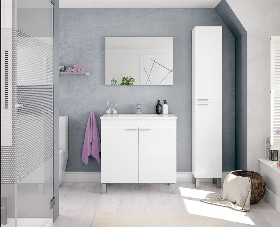 Serenade Tall Narrow Bathroom Cupboard Sleek White Gloss Storage Solution