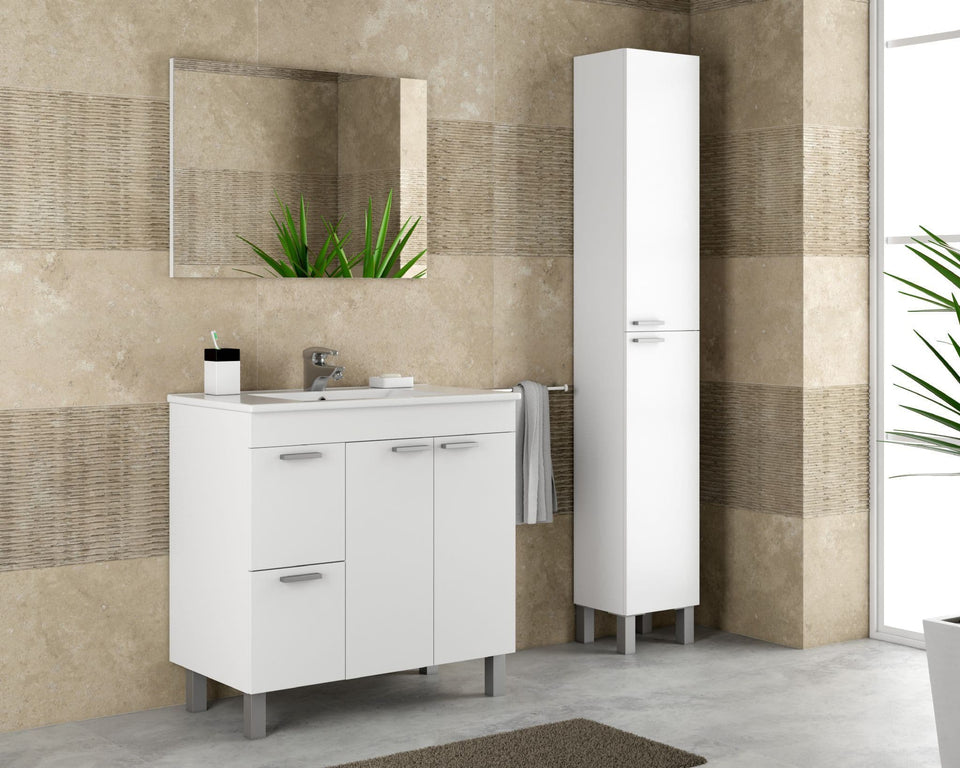 Serenade Tall Narrow Bathroom Cupboard Sleek White Gloss Storage Solution