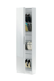 Lavish Kitchen Isle Giovanni Arctic White tall mirrored shoe rack cabinet with wooden finish, stores 14-16 pairs of shoes.