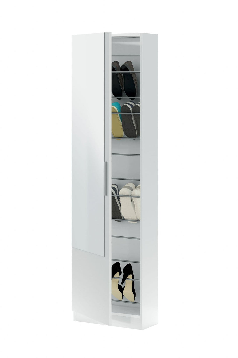 Giovanni Arctic White Tall Mirrored Shoe Rack Cabinet Wooden Space-Saving Storage for 16 Pairs