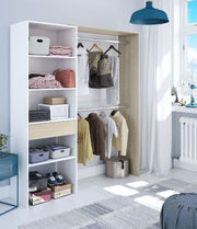 Oak and white open-door wardrobe with shelves and hanging rails, 158cm wide, bedroom storage by Lavish Kitchen Isle
