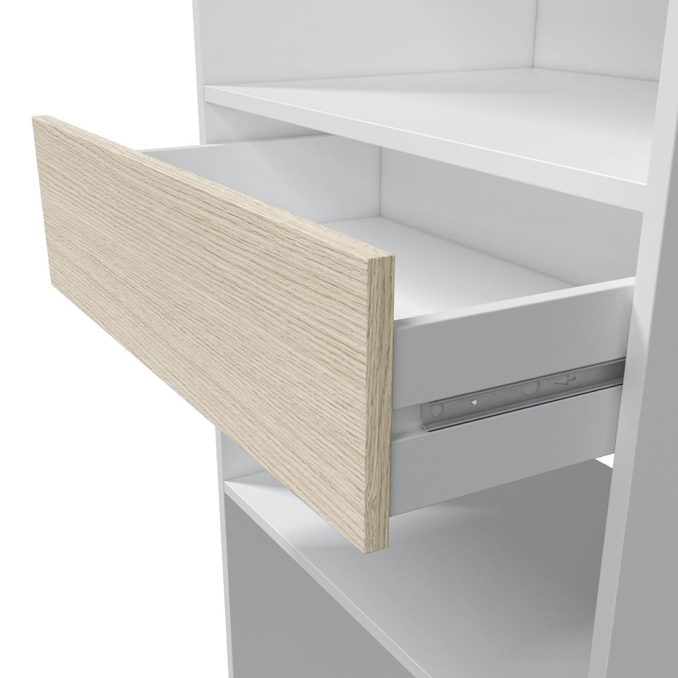Oak and White Open Door Wardrobe 158cm Wide Bedroom Storage Cupboard with Shelves and Hanging Rails