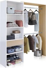 Oak and white open-door wardrobe with shelves and hanging rails, 158cm wide, bedroom storage by Lavish Kitchen Isle