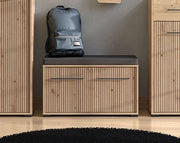 Lavish Kitchen Isle hallway storage bench with two doors in oak effect, compact design, ideal for shoe and entryway storage