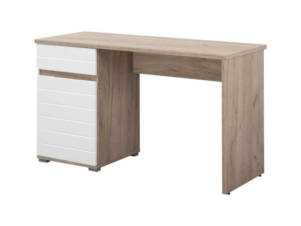 Solstice Oak and White Gloss Desk Stylish Home Office Desk with Drawer and Cupboard