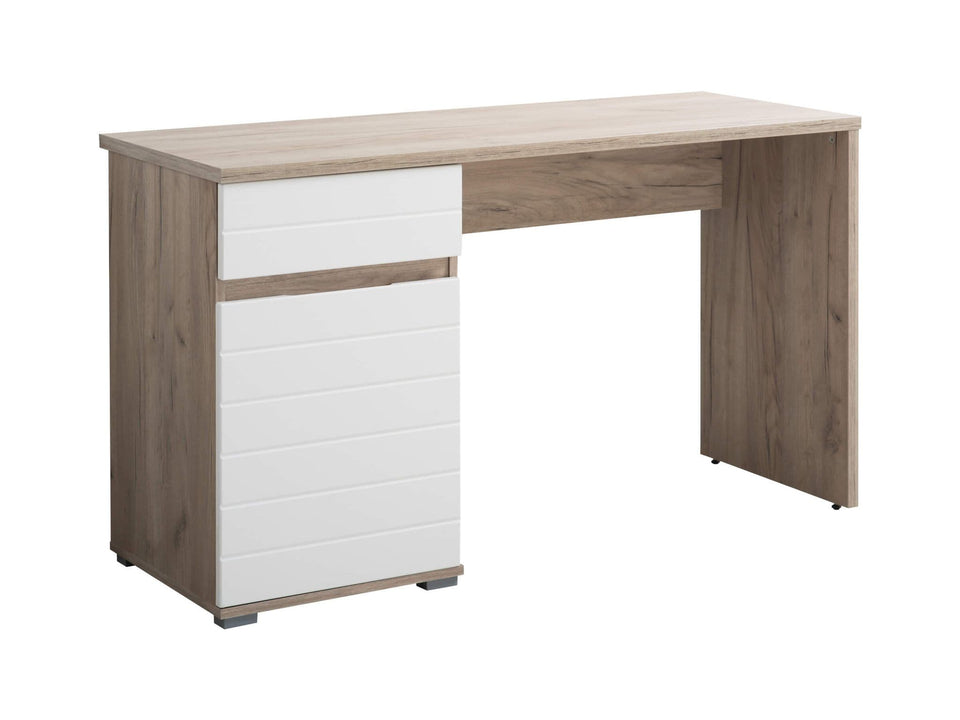 Solstice Oak and White Gloss Desk Stylish Home Office Desk with Drawer and Cupboard