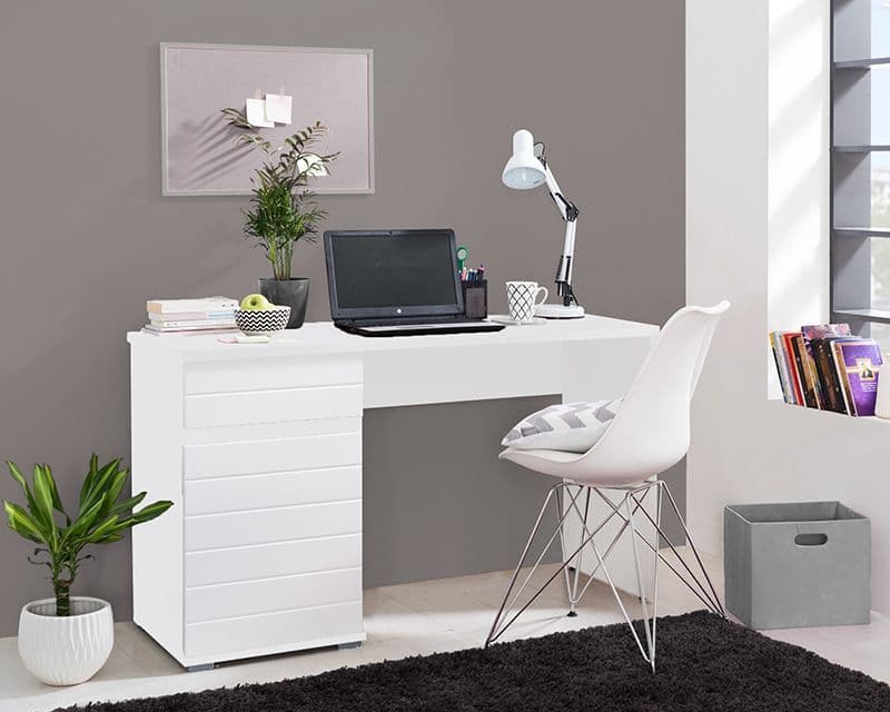 Solstice White Gloss Computer Desk Sleek Home Office Desk with Drawer and Cupboard