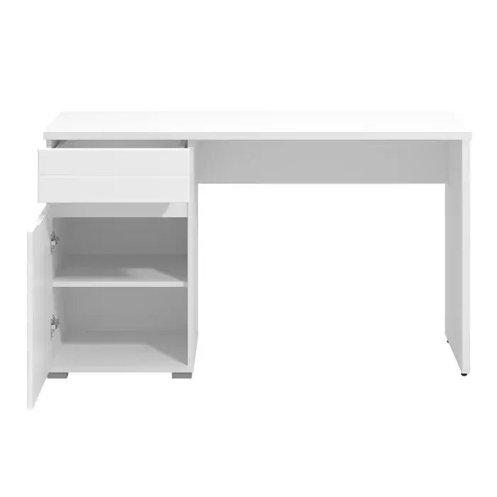 Solstice White Gloss Computer Desk Sleek Home Office Desk with Drawer and Cupboard