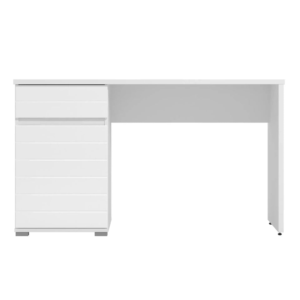 Solstice White Gloss Computer Desk Sleek Home Office Desk with Drawer and Cupboard